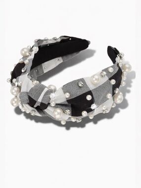 Atoden NWT Black Plaid Rhinestone Headband